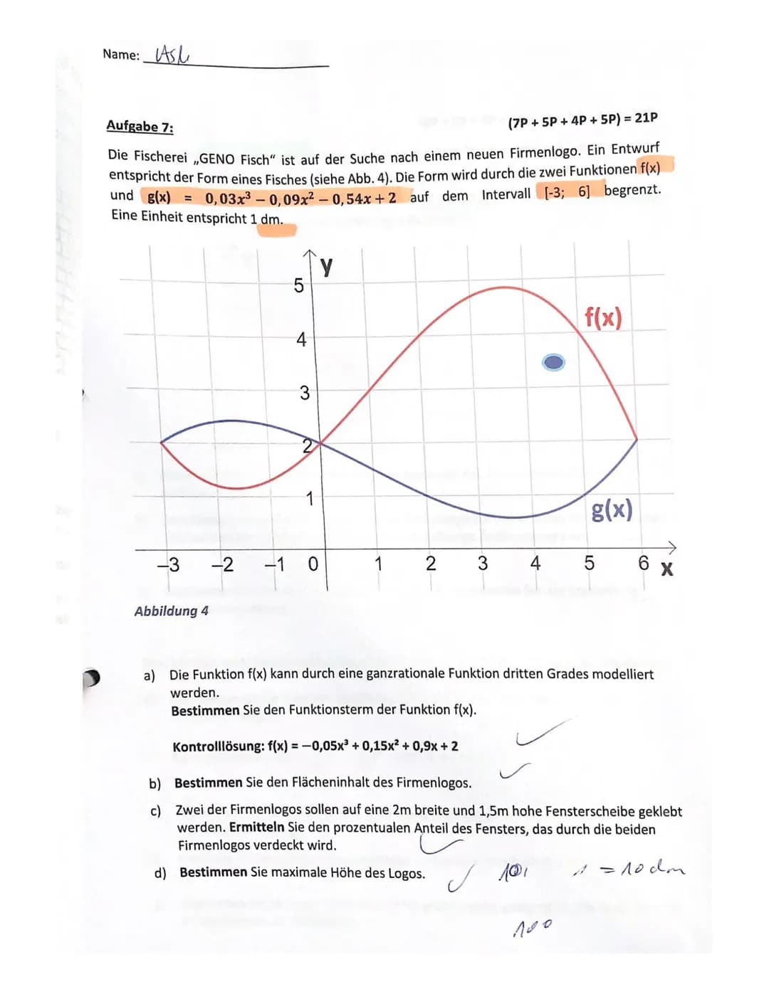 Gymnasium Essen Nord-Ost
Kurs: Q2 M G3
Ash
Name:
5. Klausur-Hilfsmittelfeier Teil
Aufgabe 1:
a) Bestimmen Sie jeweils eine Stammfunktion.
i)