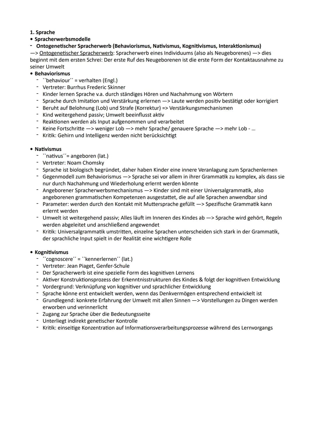 Inhaltsverzeichnis:
Deutsch-Lernzettel GK/ Abitur NRW
1. Sprache Spracherwerbsmodelle (Ontogenetischer Spracherwerb)
2. Sprachgeschichtliche