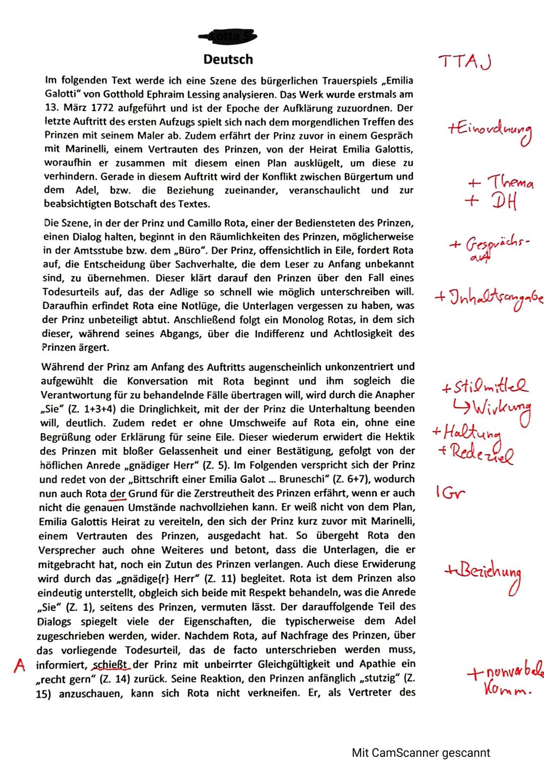 Dramenszenenanalyse “Emilia Galotti”