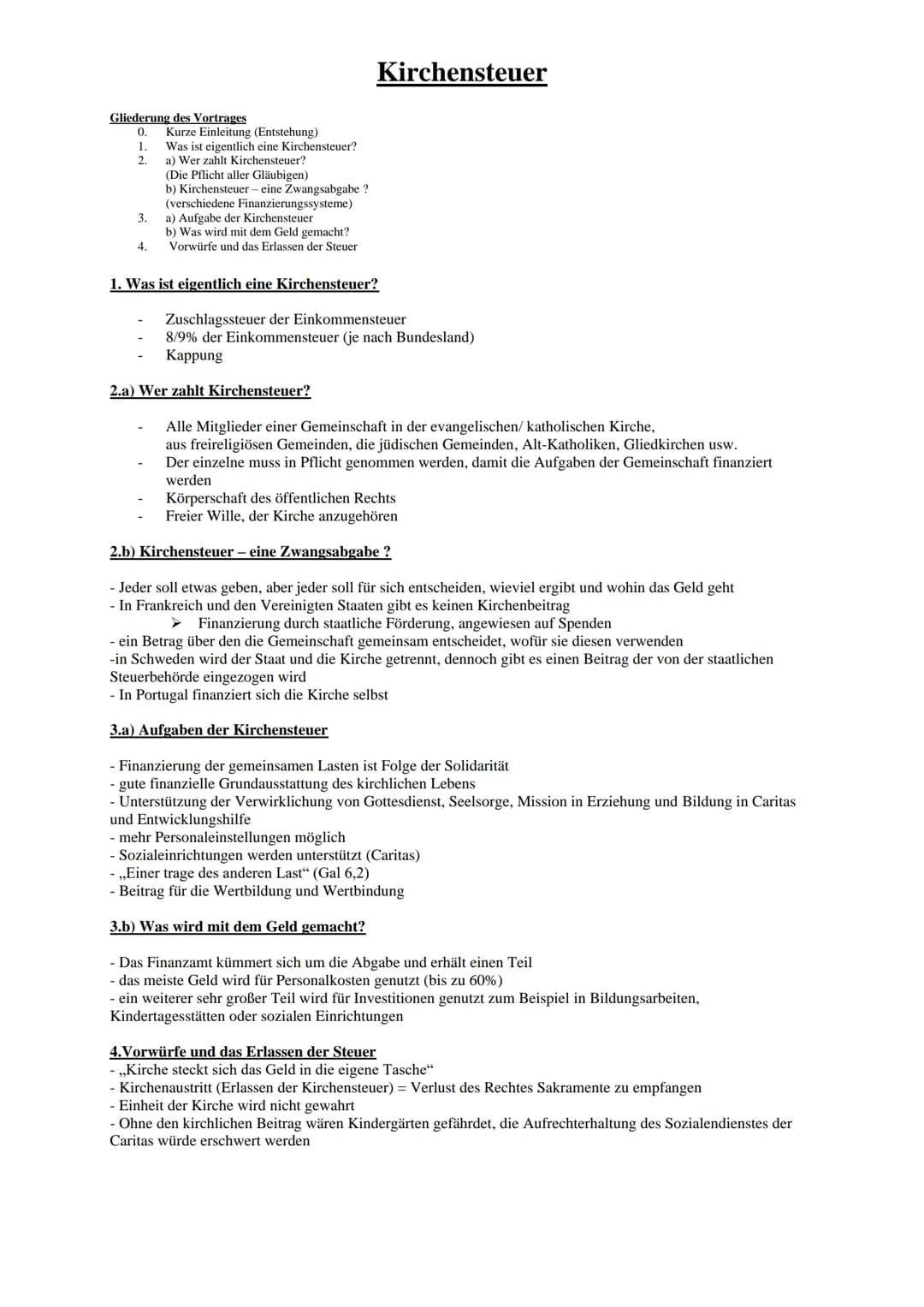 Gliederung des Vortrages
0.
1.
2.
3.
4.
Kurze Einleitung (Entstehung)
Was ist eigentlich eine Kirchensteuer?
a) Wer zahlt Kirchensteuer?
(Di