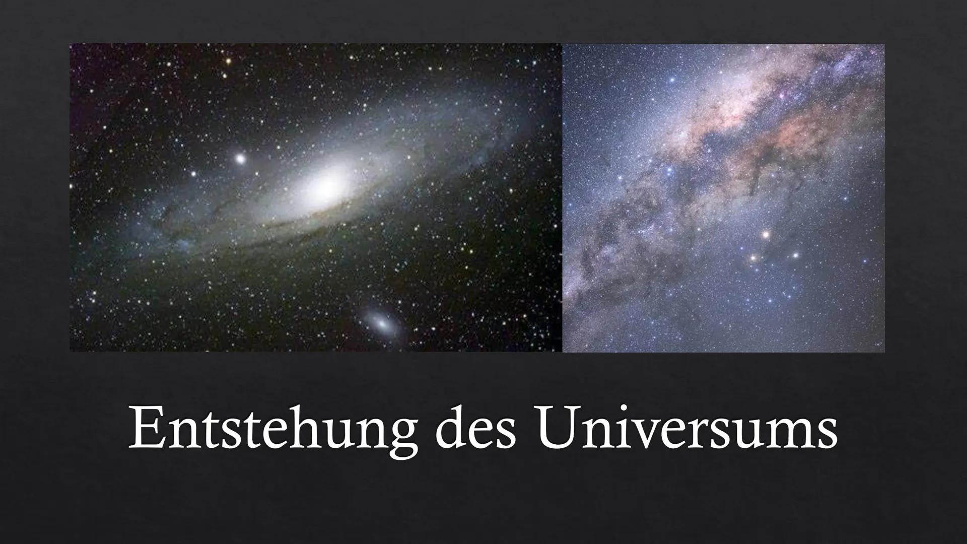 # Die Entstehung des Universums
Urknalltheorie:

Der Urknall war vor 13,7 Milliarden Jahren, davor gab es nur Energie,
die auf einem extrem 