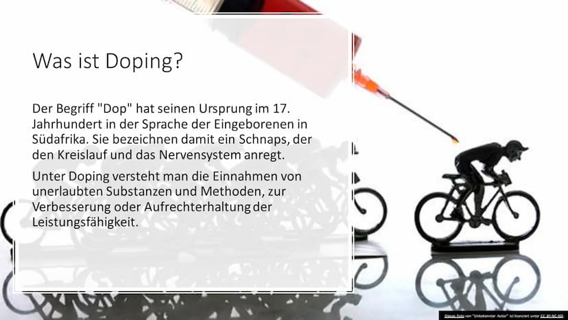 Fo
604
90.
20
Doping im Sport
Von Justina Steinbach
11
Dieses Foto von "Unbekannter Autor" ist lizenziert unter CC BY-ND Was ist Doping?
Der
