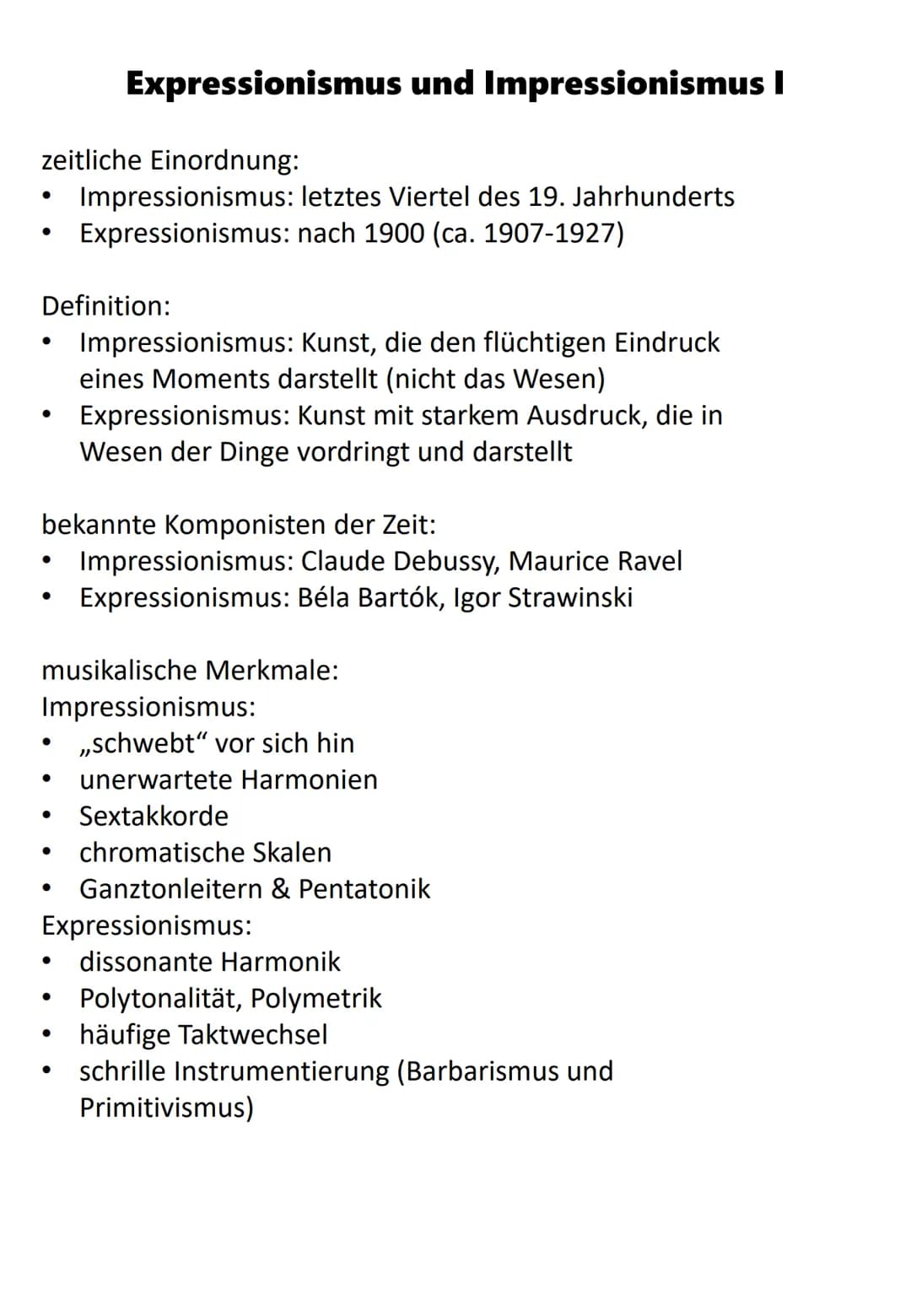 zeitliche Einordnung:
Impressionismus: letztes Viertel des 19. Jahrhunderts
Expressionismus: nach 1900 (ca. 1907-1927)
●
Definition:
●
●
bek