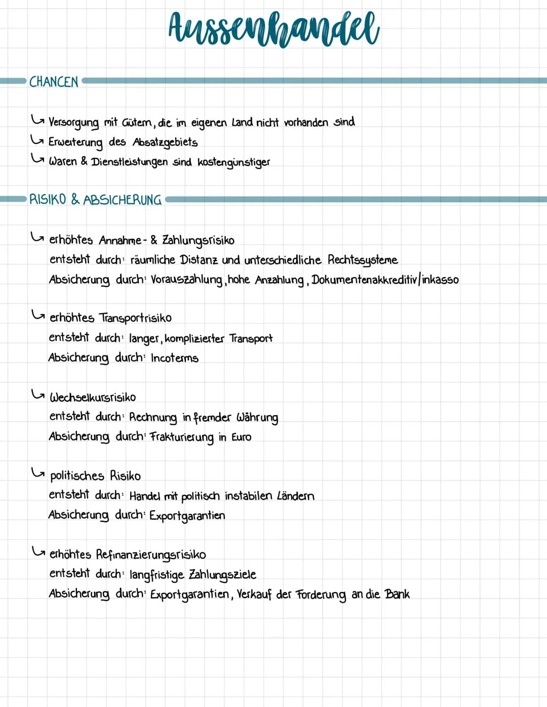 CHANCEN
G Versorgung mit Gütern, die im eigenen Land nicht vorhanden sind
Erweiterung des Absatzgebiets
Waren & Dienstleistungen sind kosten