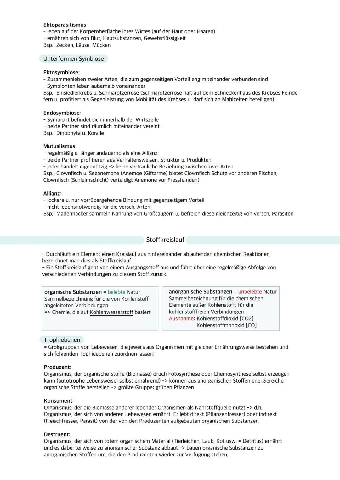 Ökologie
Ökosystem: Wechselbeziehungen zwischen Organismen und ihrer Umwelt; dynamisches Beziehungsgefüge
aus Biozönose (Lebensgemeinschaft)