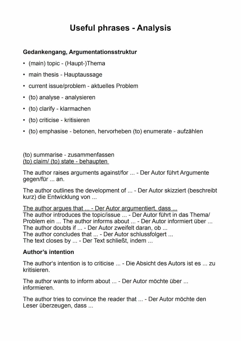 Gedankengang, Argumentationsstruktur
• (main) topic - (Haupt-)Thema
main thesis - Hauptaussage
• current issue/problem - aktuelles Problem
(