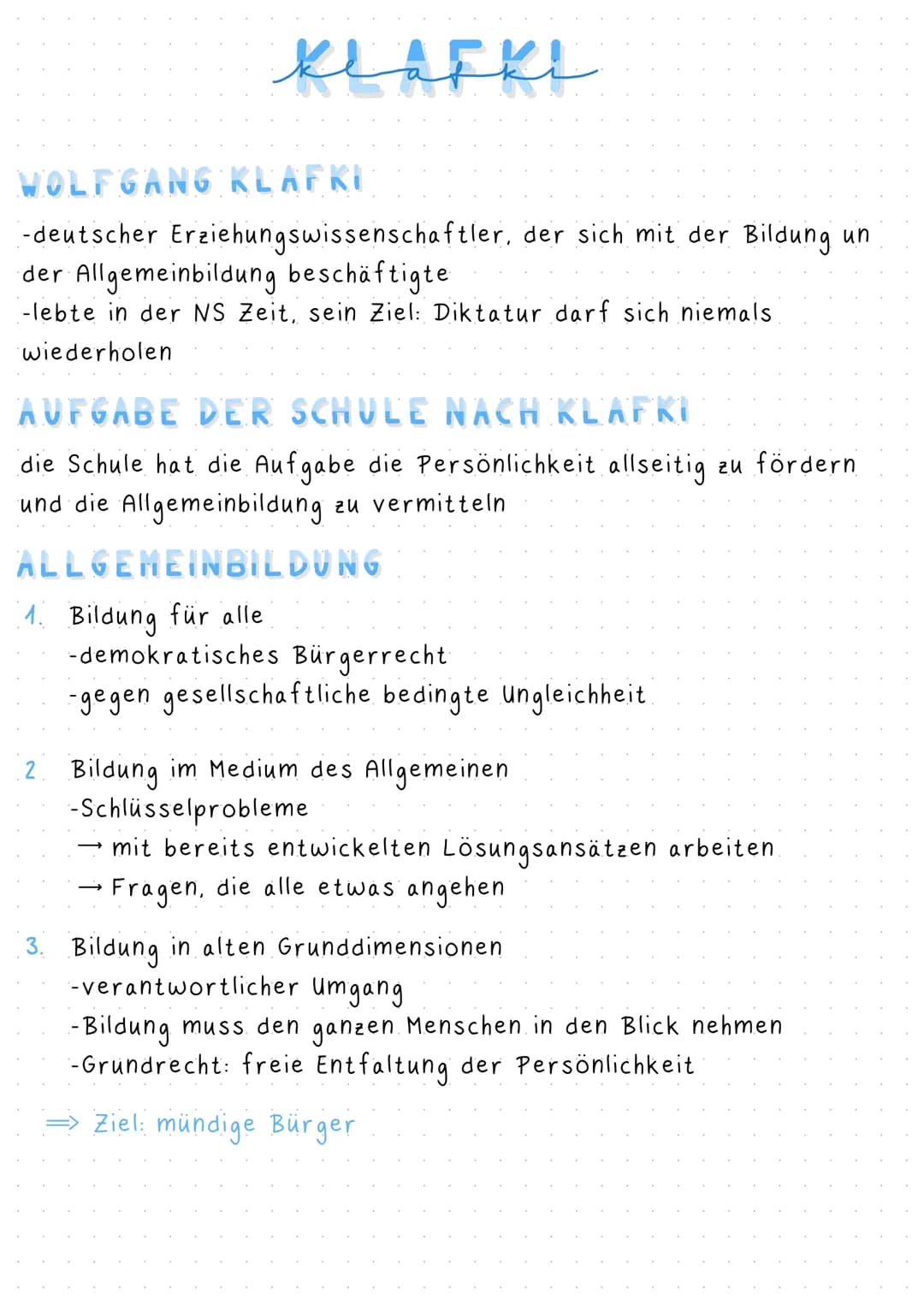 Klafki-Lernzettel