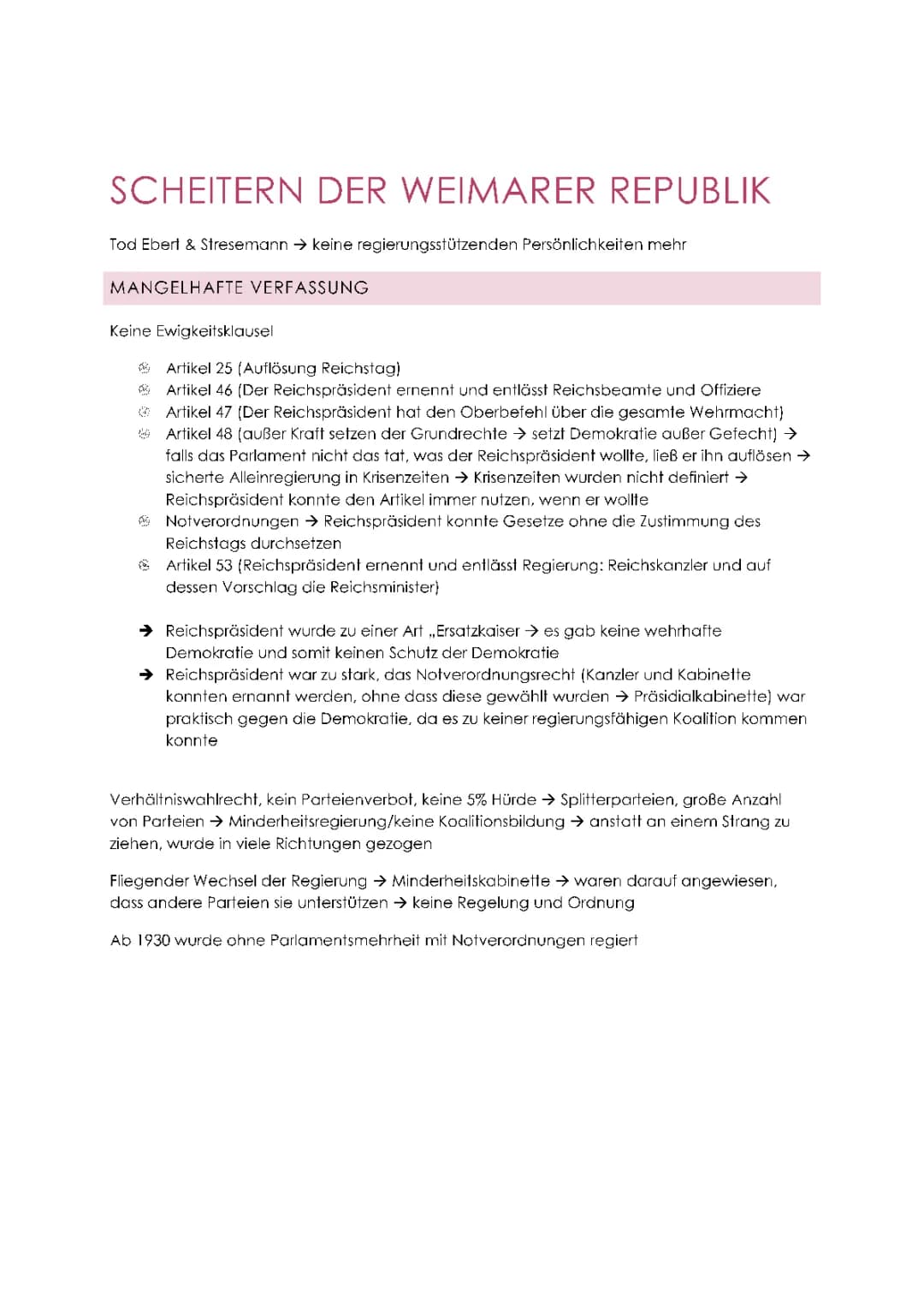Scheitern der Weimarer Republik