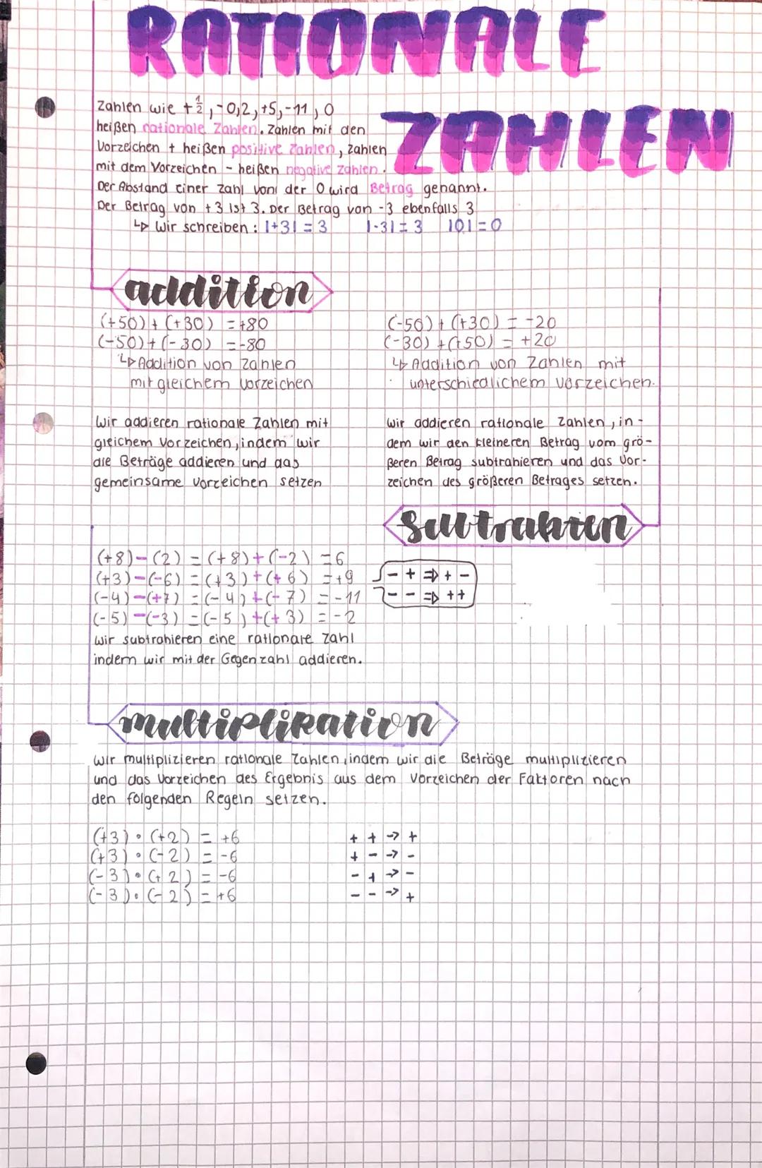 # RATIONALE
ZAHLEN
Zahlen wie +, -0,2) 15 -11 0
heißen nationale Zahlen. Zahlen mit den
Vorzeichen + heißen positive zahlen, zahien.
mit dem