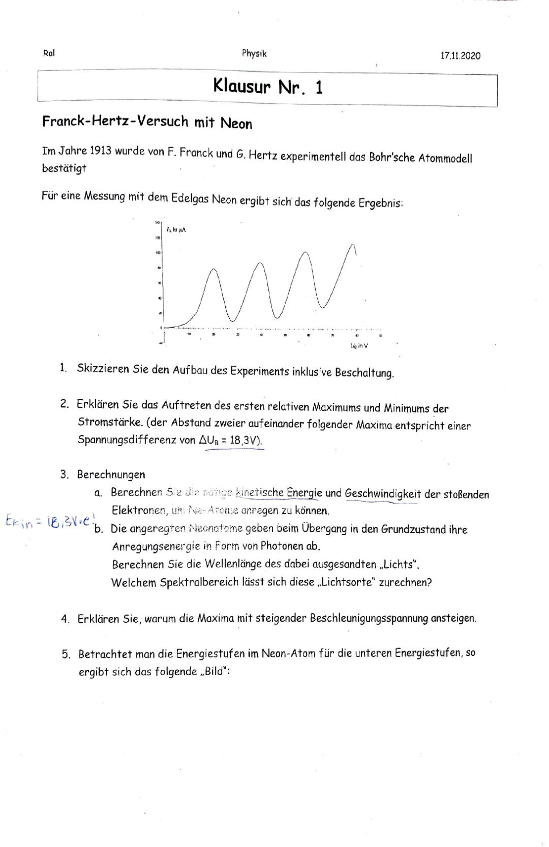 Einfacher Franck-Hertz-Versuch mit Neon: Geschichte, Aufbau und Diagramm