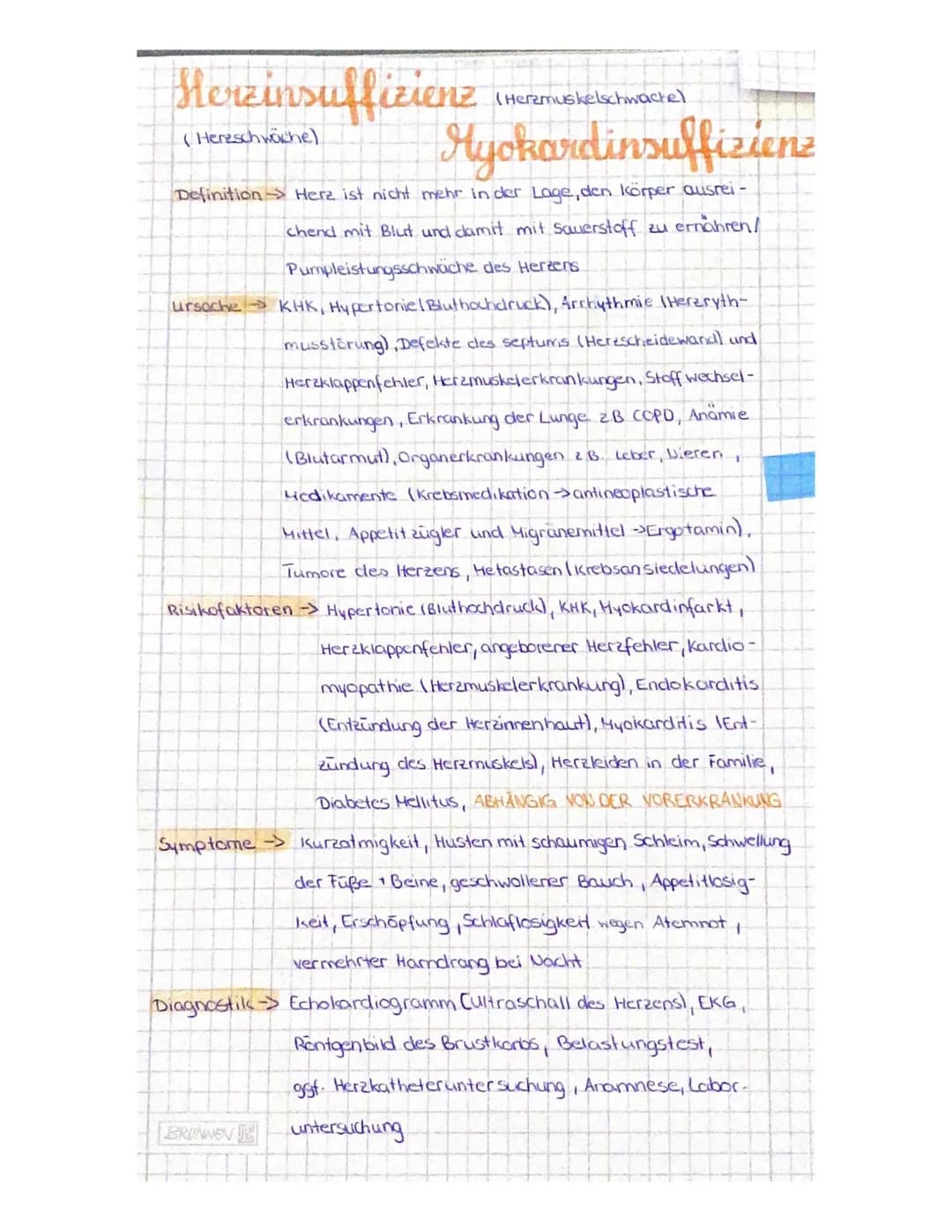 Herzinsuffizienz
1. Definition
- verminderte Leistungsfähigkeit (Kraft) des Herzens den Kreislauf mit ausreichend Blut zu
versorgen
- dadurc