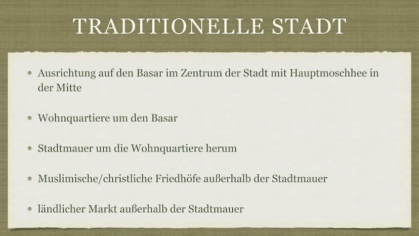Islam-orientalische Stadt . Traditionell islam-orientalische Stadt Merkmale
GLIEDERUNG
• Koloniale Überformung + Aufbau früher
• Basar
• Wan