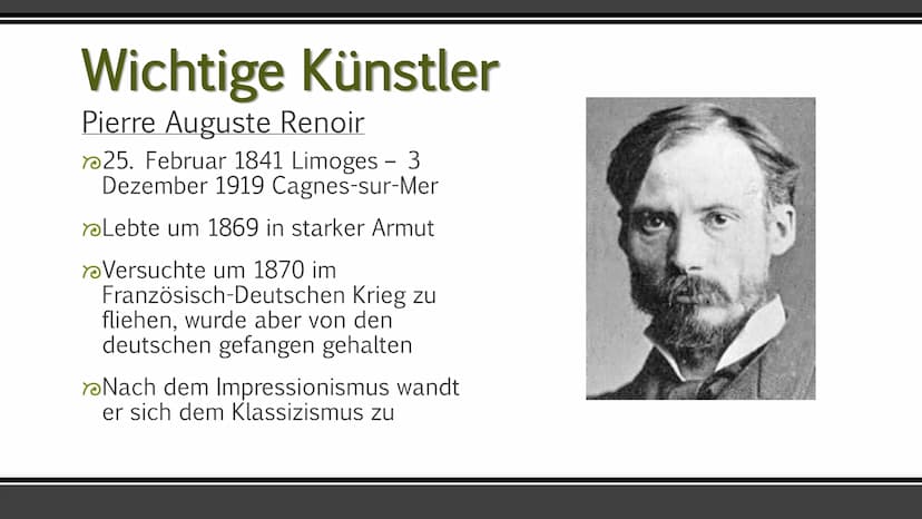 Impressionismus
Die Epoche Impressionismus in der Kunst
Ruveyda Bilir Gliederung
Entstehung und Entwicklung
Begriff
Merkmale
Wichtige Künstl