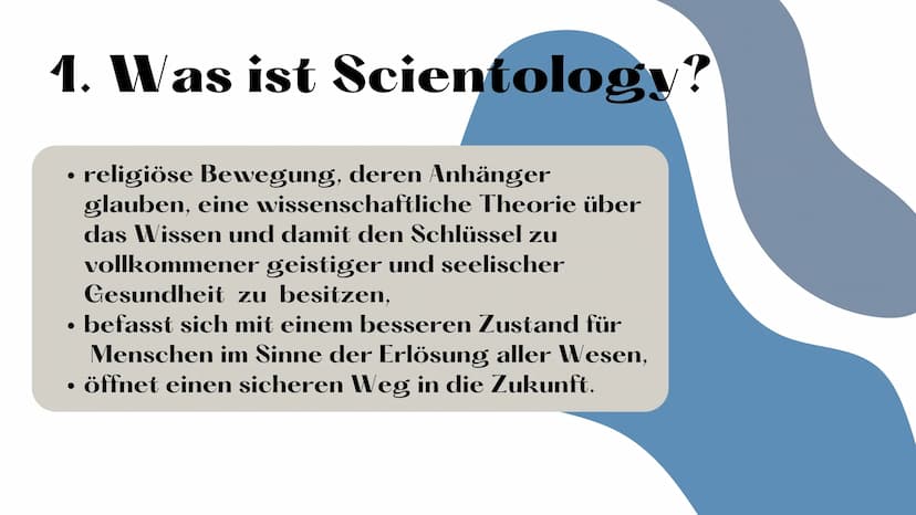 +
SCIENTOLOGY
Scientology
Wissen über das Wissen Inhaltsverzeichnis
Seite 3-4
Seite 5-7
1. Was ist Scientology?
2. Ursprung und Entstehung
3