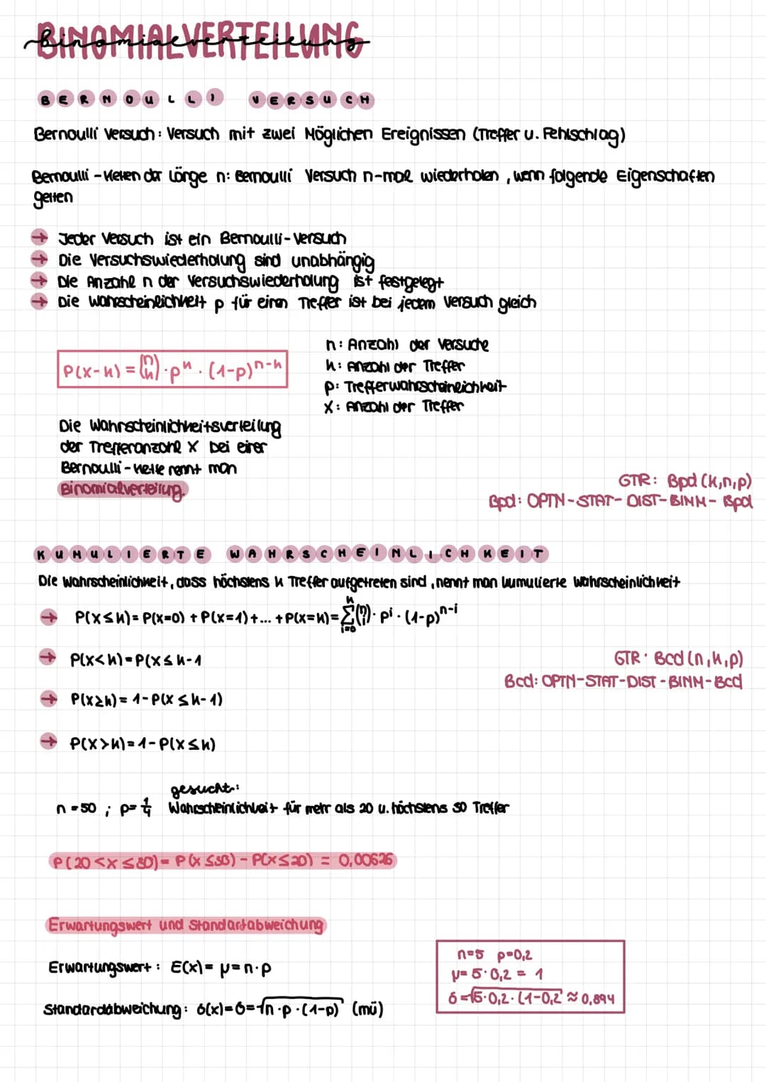 BINOMIAL VERTEILUNG
NOULLI
ERSUCH
Bernoulli versuch: Versuch mit zwei Möglichen Ereignissen (Treffer u. Pehlschlag)
Bernoulli -Helen der Län