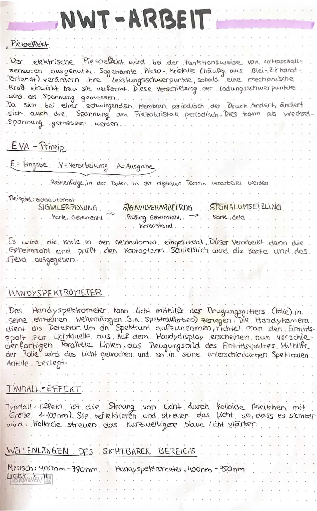 EVA- prinzip, piezoeffekt, handyspekrtrometer, tyndall-effekt, wellenlängen