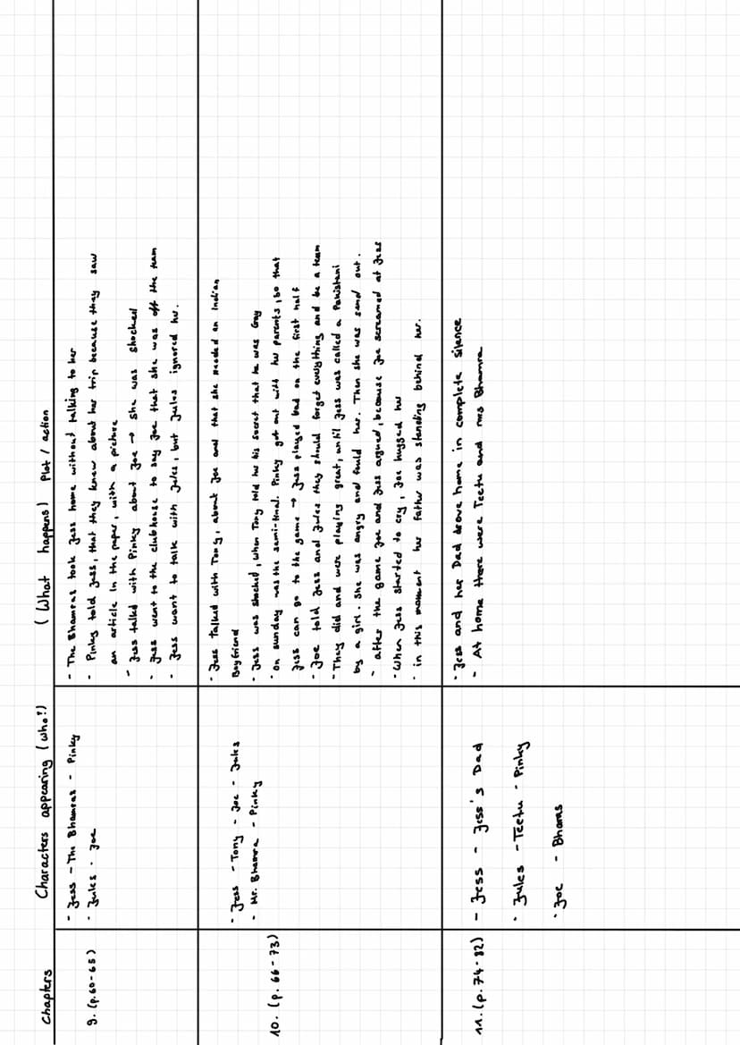 Chapters
1. (p. 5-14)
2. (p. 15-20)
Characters appearing (who?)
• Jess
- her sister pinky
- Tony (cousin)
- the boys
- her mother
-Jess - Jo