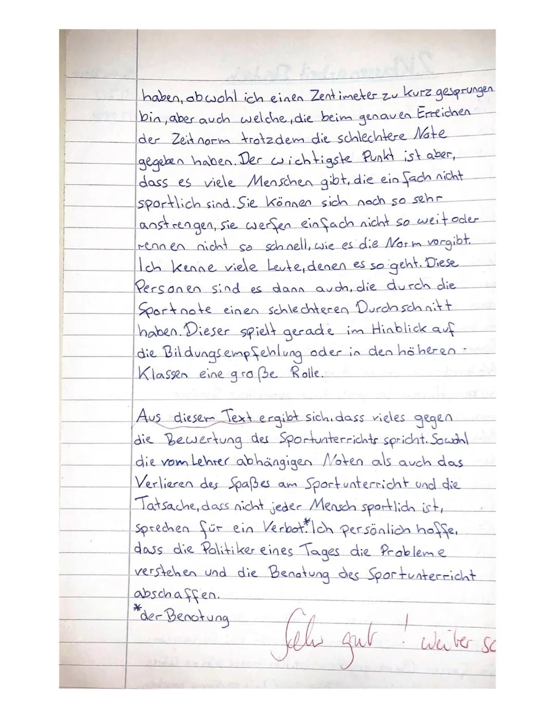 2. Klassenarbeit Deutsch
(Thema2) Noten im Sportunterricht- das war schon immer
ein umstrittenes Thema Noch wird der Sport-
unterricht in De