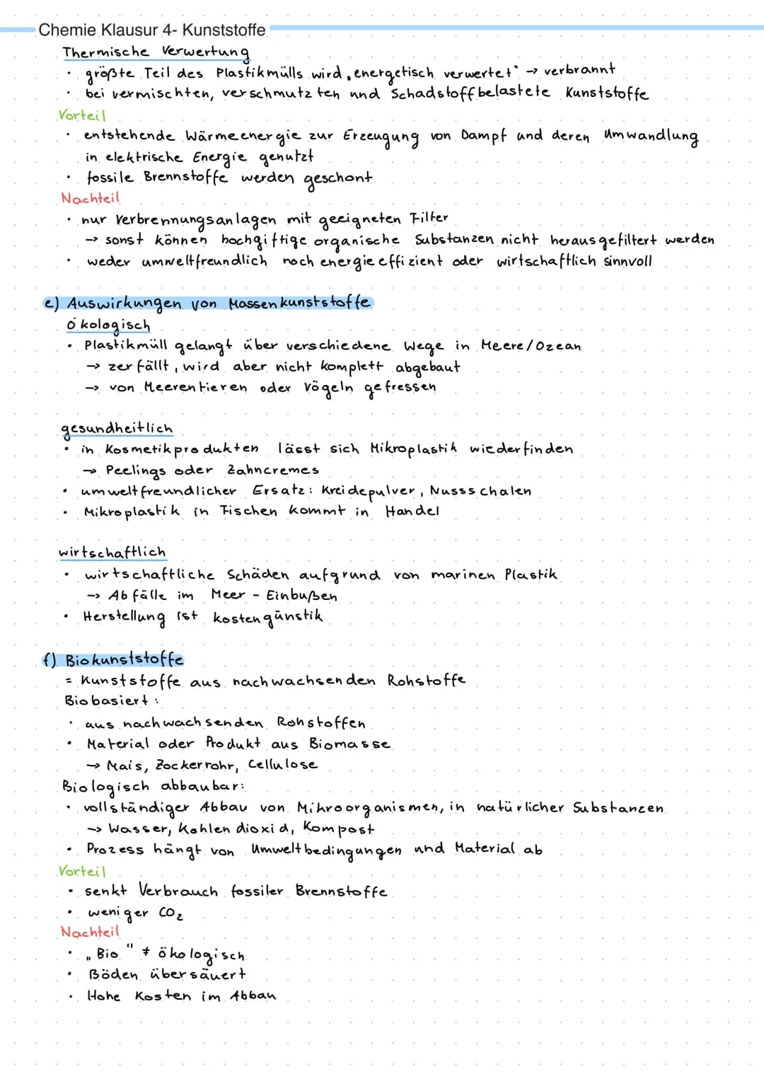 Chemie Klausur 4- Kunststoffe
a) Eigenschaften und Strukturen von Kunststoffen
Definition der Kunststoffe
Als Kunststoff bezeichnet man küns