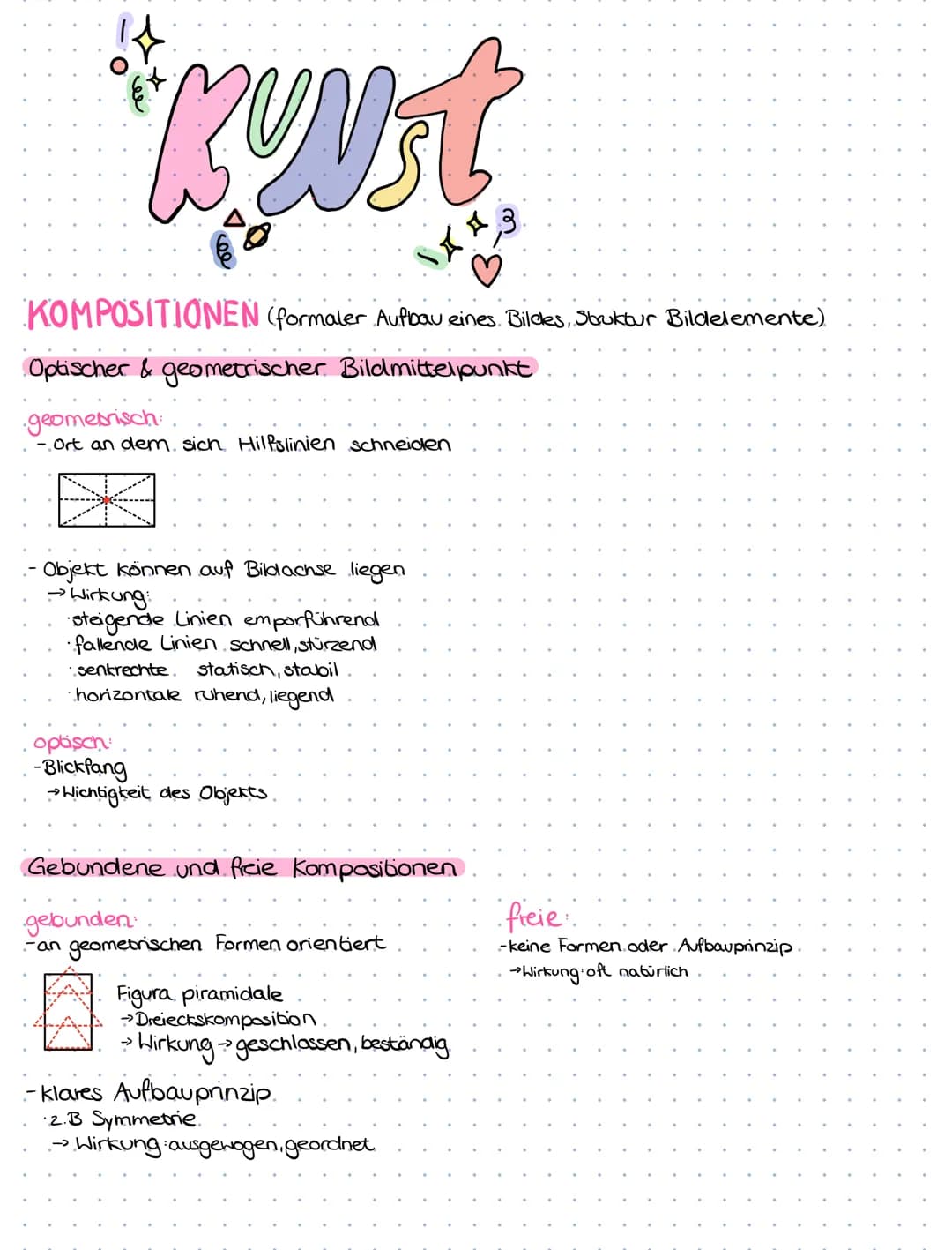 *Kynst
KOMPOSITIONEN (formaler Aufbau eines. Bildes, Struktur Bildelemente)
Optischer & geometrischer Bildmittelpunkt
geometrisch
-.Ort an d