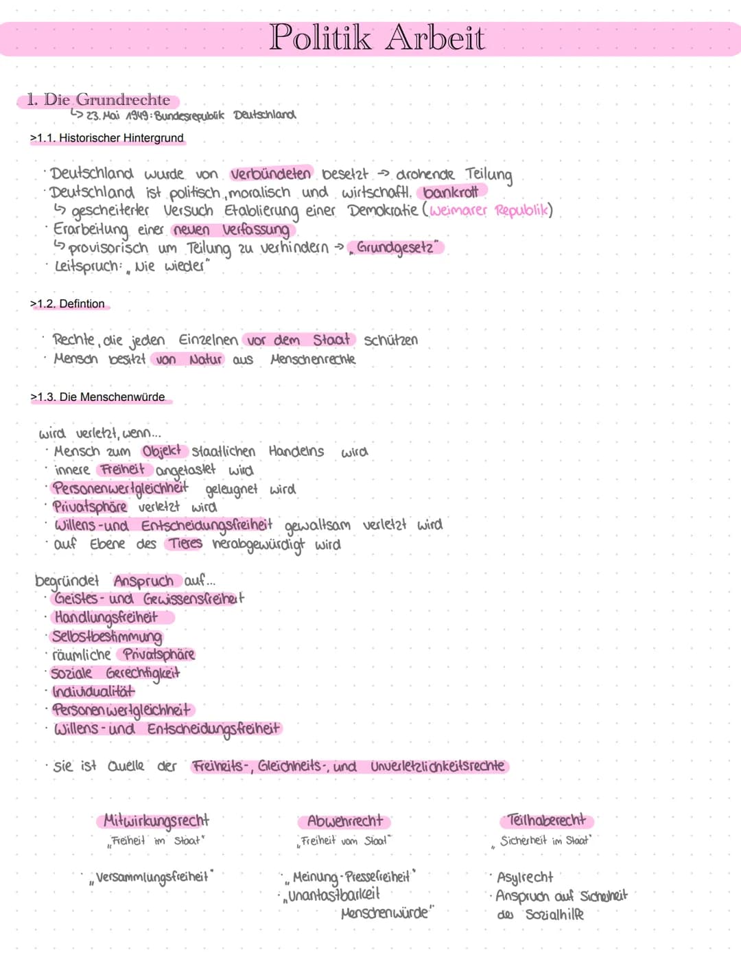 1. Die Grundrechte
23. Mai 1949: Bundesrepublik Deutschland
>1.1. Historischer Hintergrund
Deutschland wurde von Verbündeten besetzt → drohe