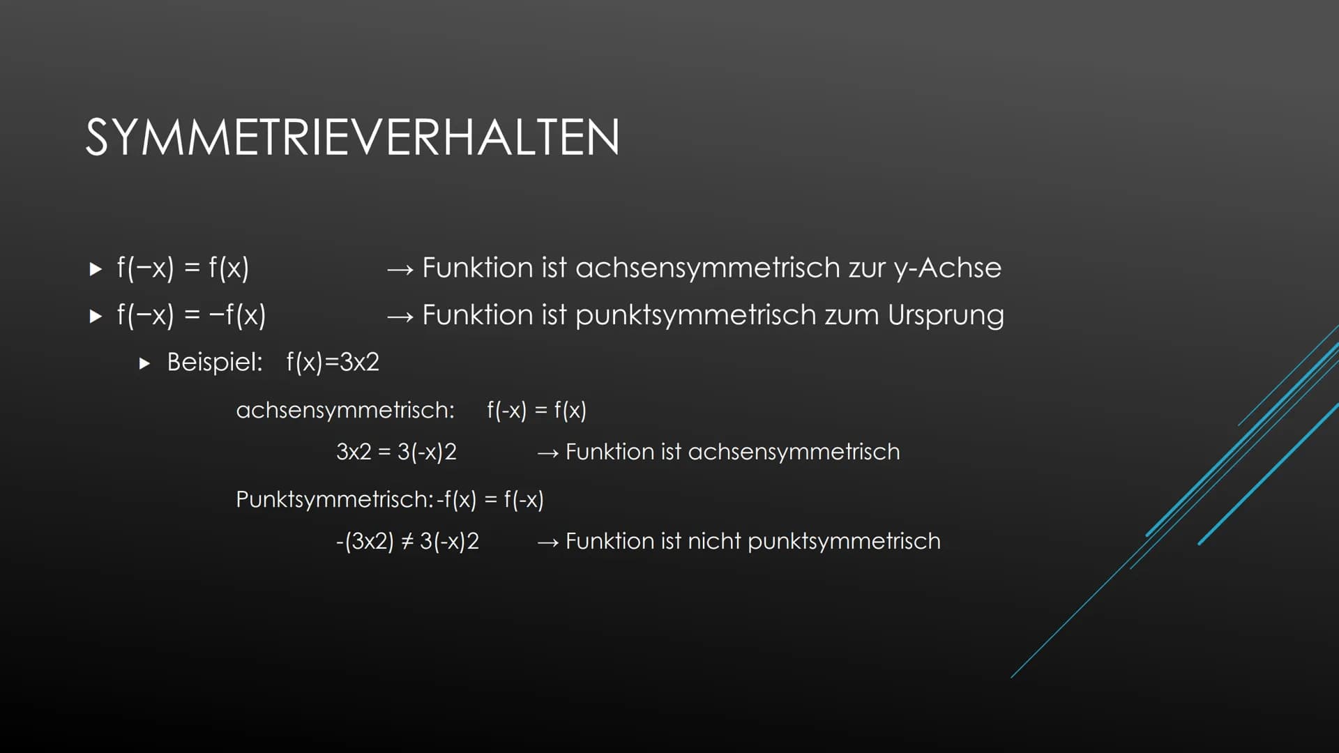 1. Definitionsmenge
Die Definitionsmenge umfasst alle Zahlen, die für x in die Funktion eingesetzt werden dürfen.
Beispiel 1: f(x)=3x²
Df = 