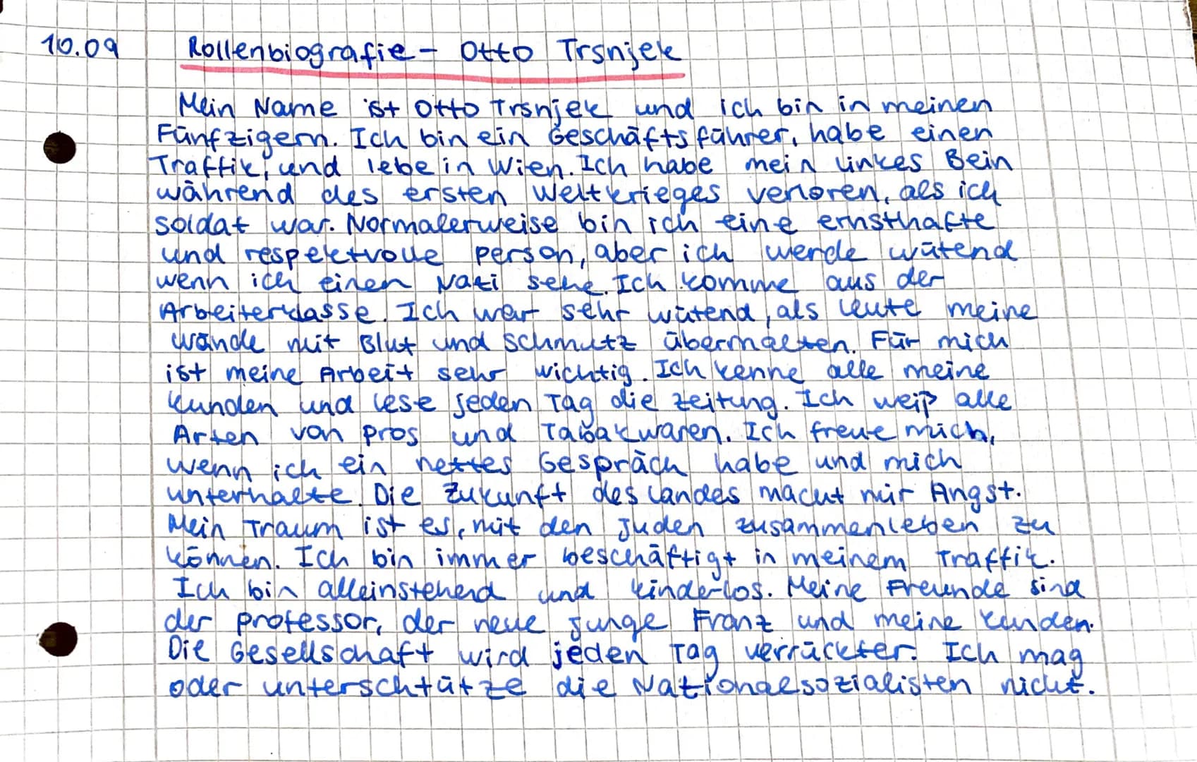 10.09
Rollenbiografie - Otto Tranjek
Mein Name ist Otto Tranjek und ich bin in meinen
Fünfzigern. Ich bin ein Geschäftsführer, habe einen
Tr