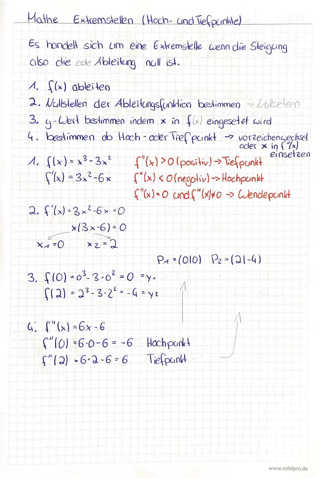 Extremstellen (Hoch-&Tiefpunkte)