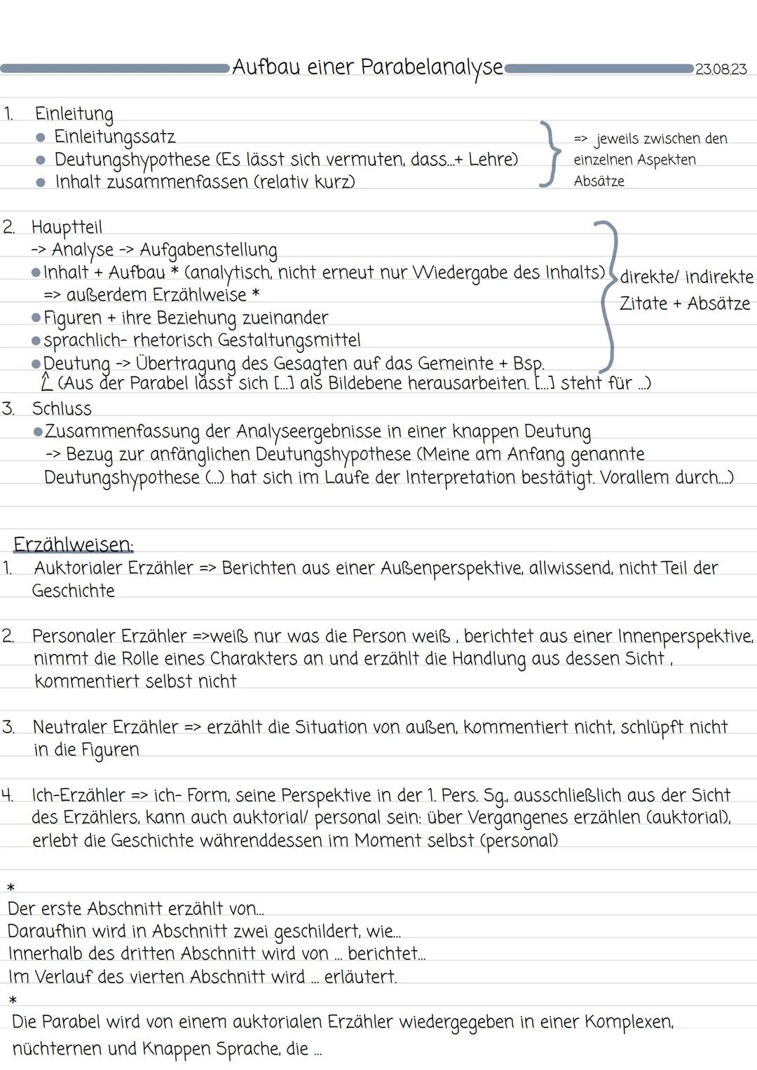1. Einleitung
● Einleitungssatz
● Deutungshypothese (Es lässt sich vermuten, dass...+ Lehre)
Inhalt zusammenfassen (relativ kurz)
2. Hauptte
