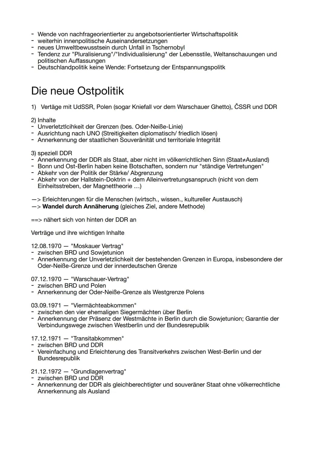 Der Weg zur Wiedervereinigung
Kalter Krieg Fortsetzung
Politik des Status quo
- Versuch Annerkennung des Status quo, Ziel: Kontrolle des Kon