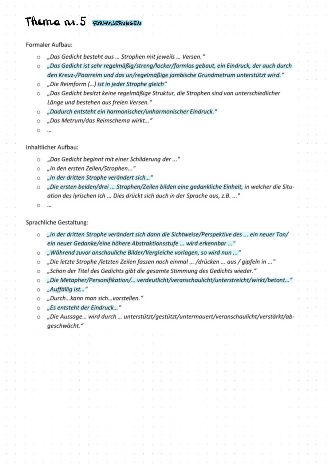 LERNEN
P
r
GEDICHTSANALYSE
125.1.
Thema
Einleitungssatz: Gedichtform, Autor, Titel, Erscheinungsjahr, Thema. (Epoche)
aus beschäftigt sich m