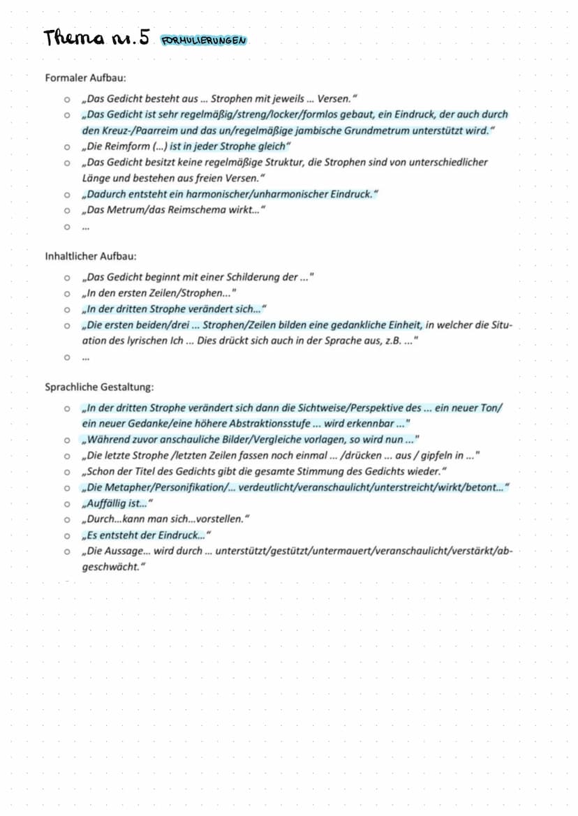 LERNEN
P
r
GEDICHTSANALYSE
125.1.
Thema
Einleitungssatz: Gedichtform, Autor, Titel, Erscheinungsjahr, Thema. (Epoche)
aus beschäftigt sich m
