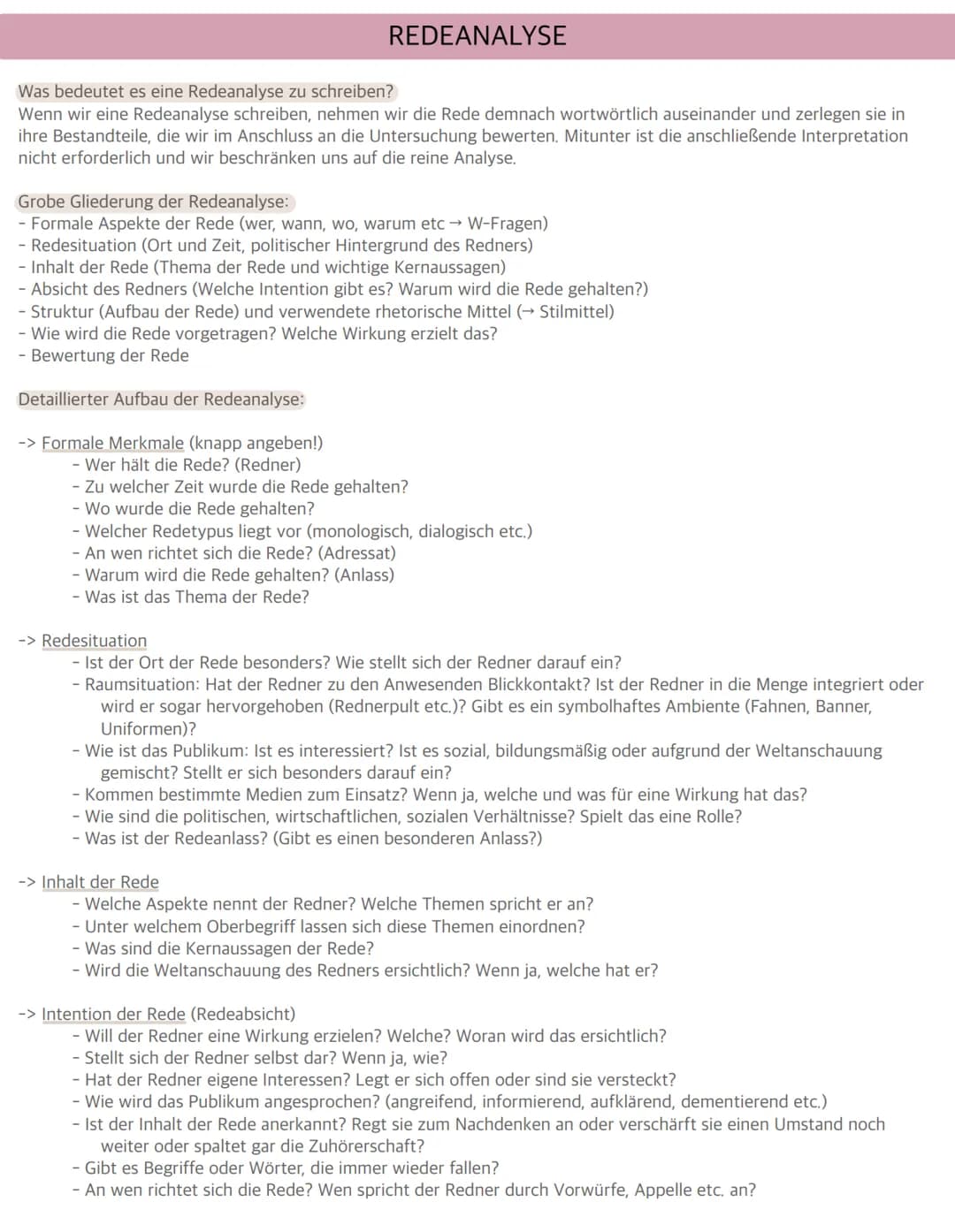 REDEANALYSE
Was bedeutet es eine Redeanalyse zu schreiben?
Wenn wir eine Redeanalyse schreiben, nehmen wir die Rede demnach wortwörtlich aus