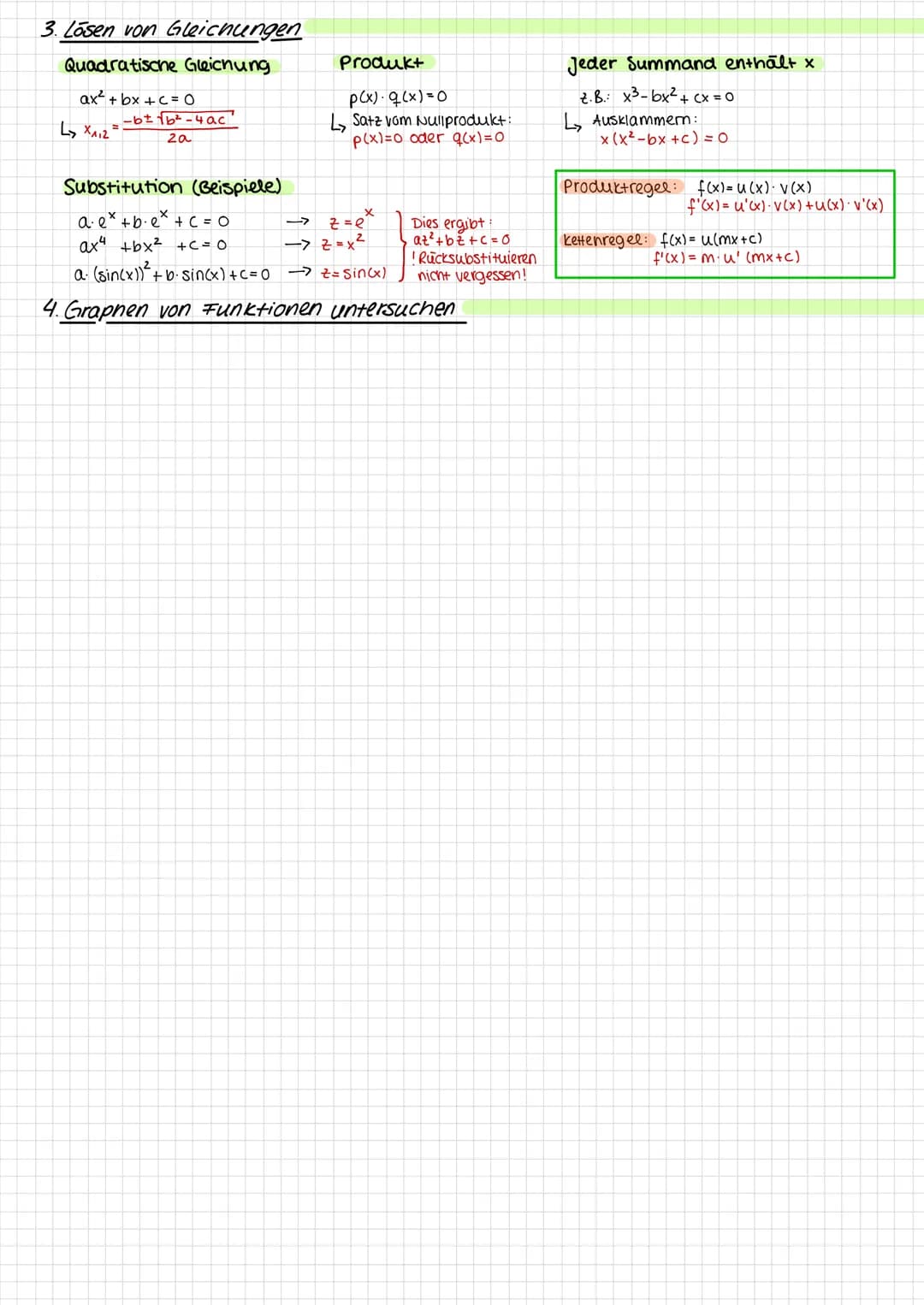 inne
iv. funktionen und ihre geaphen
GRUNDWISSEN
Mitternachtsformel:
- b ± √b²-4ac
za
X1,2 =
Ausklammem:
4x²-x=0
<=> x (4x-1)=0
> SUNP:
x₁ =