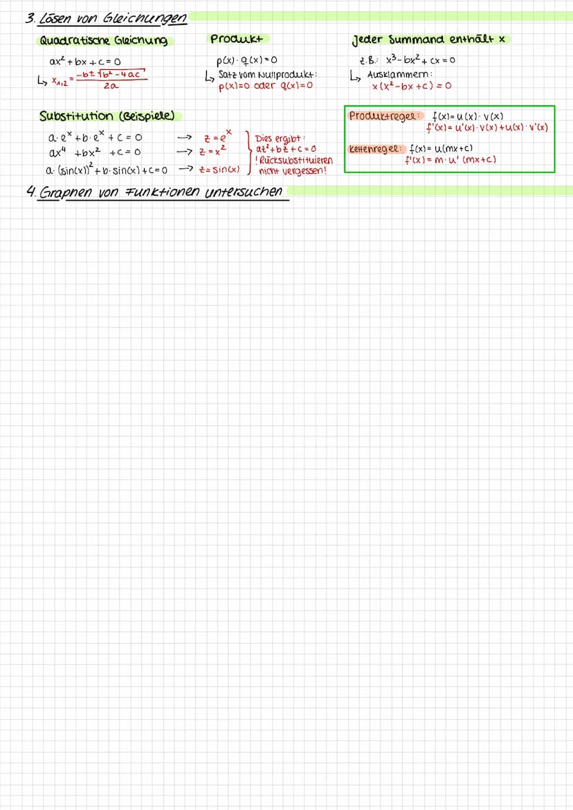 inne
iv. funktionen und ihre geaphen
GRUNDWISSEN
Mitternachtsformel:
- b ± √b²-4ac
za
X1,2 =
Ausklammem:
4x²-x=0
<=> x (4x-1)=0
> SUNP:
x₁ =