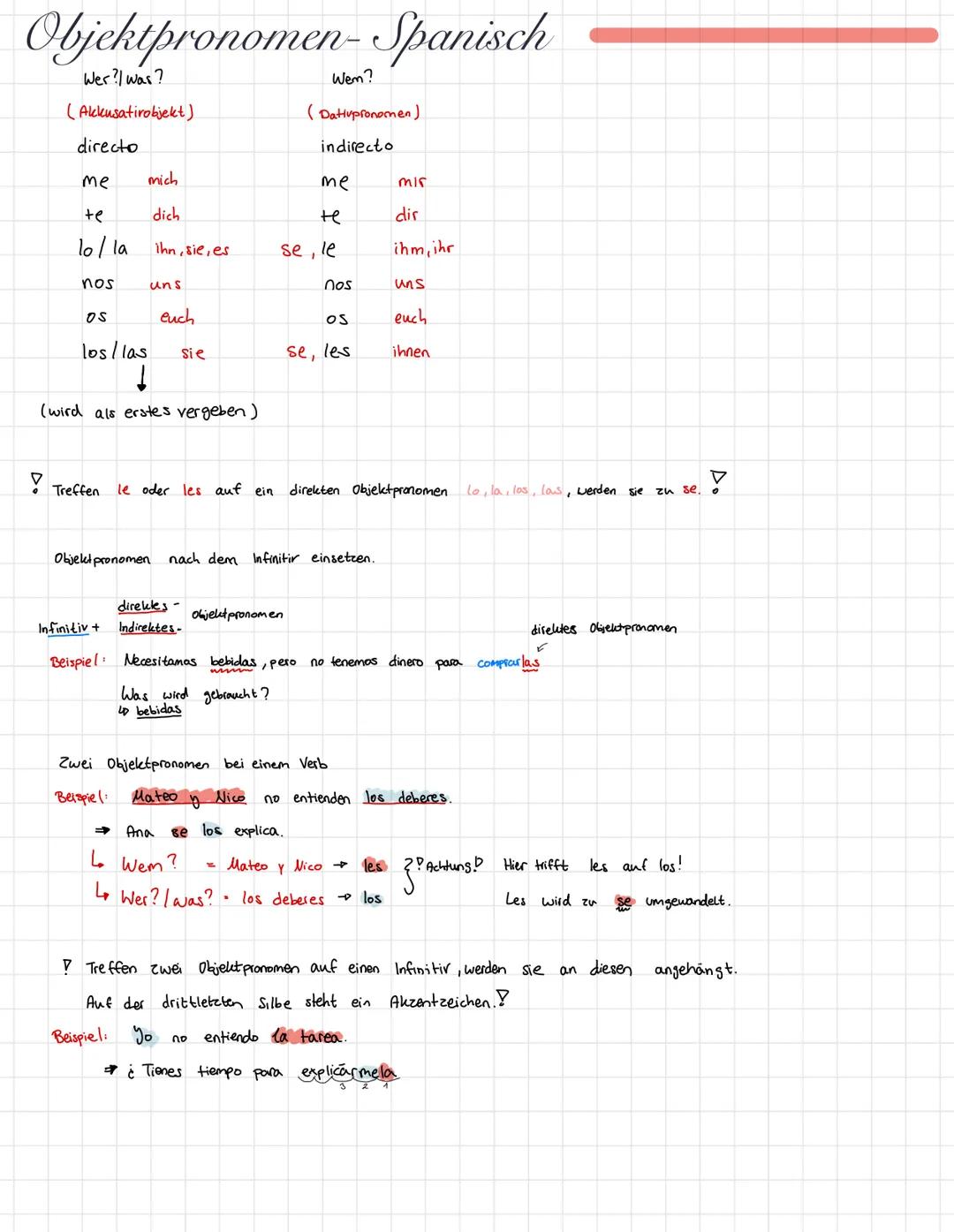 # Objektpronomen-Spanisch

Wer? I was?
(Akkusatirobjekt)
directo
me mich
te dich
lolla 10/1 ihn, sie, es
nos uns
OS euch
los/las sie
↓
(wird