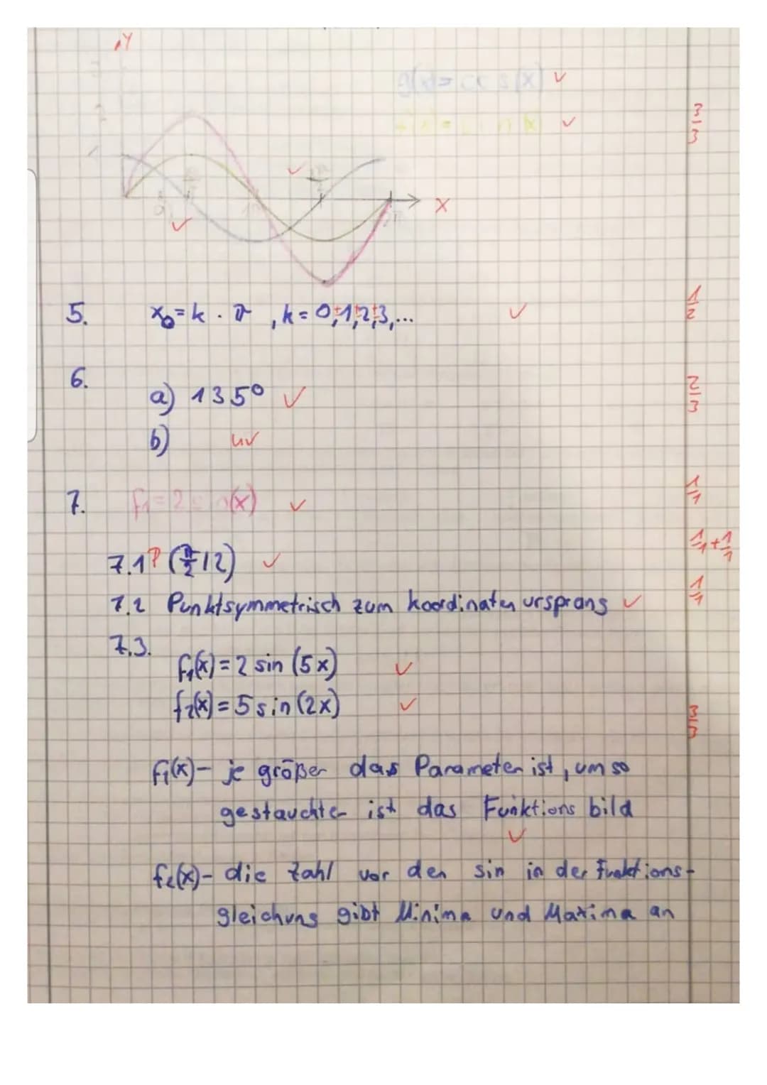 Skizziere mit der Schablone die Funktionen f(x)=sin(x) und g(x)=cos(x) mindestens im Intervall 0 ≤x≤ 2π,
bezeichne die Graphen mit der Funkt