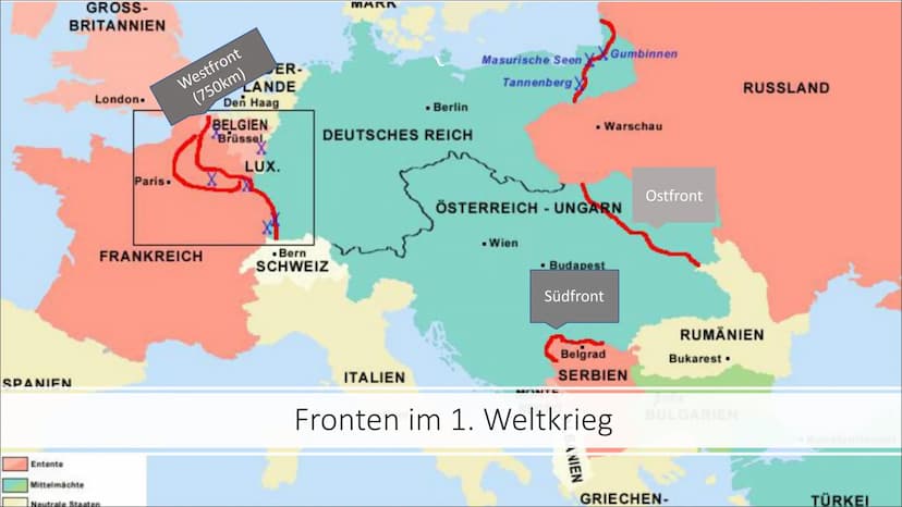 DER ERSTE
WELT
KRIEG
28. JULI 1914 Quellen:
YouTube ▶
Alltag
Geschichte
Gliederung:
1 Was ist die Front?
© Welche Fronten gab es?
3 Gräben a