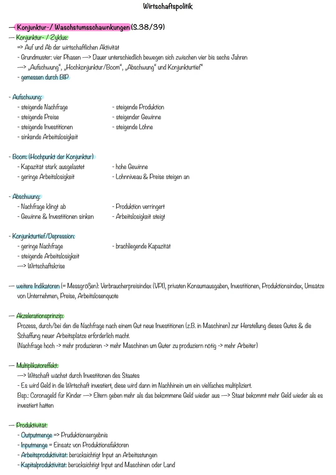 – Konjunktur-/ Waschstumsschawnkungen
- Konjunktur- / Zyklus:
=> Auf und Ab der wirtschaftlichen Aktivität
- Aufschwung:
- Grundmuster: vier