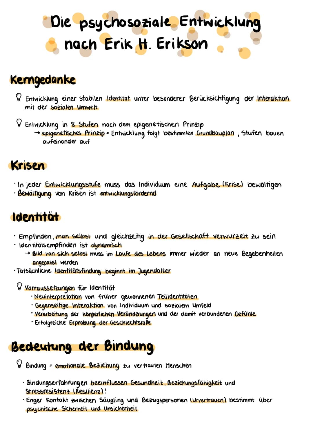 
<h2 id="kerngedanke">Kerngedanke</h2>
<p>Die psychosoziale Entwicklung, wie sie von Erik H. Erikson beschrieben wird, beinhaltet die Entwic