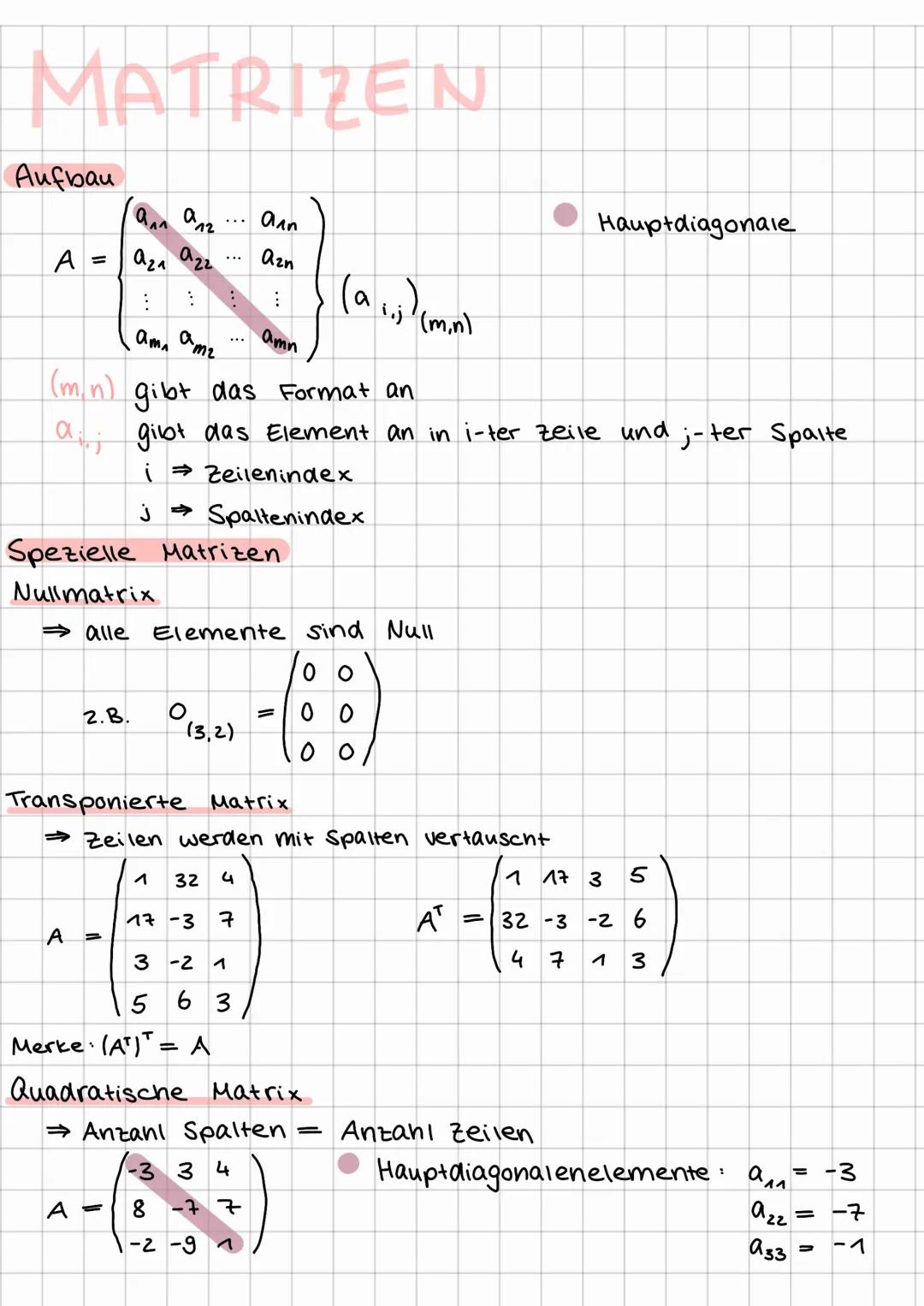 # MATRIZEN

Aufbau

$A = \begin{pmatrix} a_{11} & a_{12} & ... & a_{1n} \\ a_{21} & a_{22} & ... & a_{2n} \\ \vdots & \vdots & & \vdots \\ a