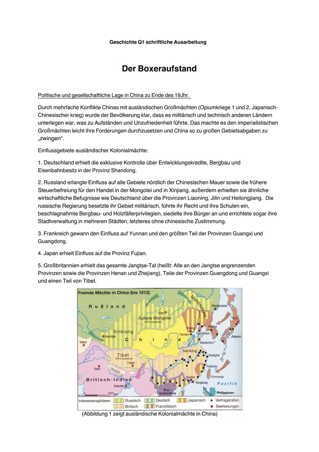 Geschichte Q1 schriftliche Ausarbeitung
Politische und gesellschaftliche Lage in China zu Ende des 19Jhr.
Durch mehrfache Konflikte Chinas m