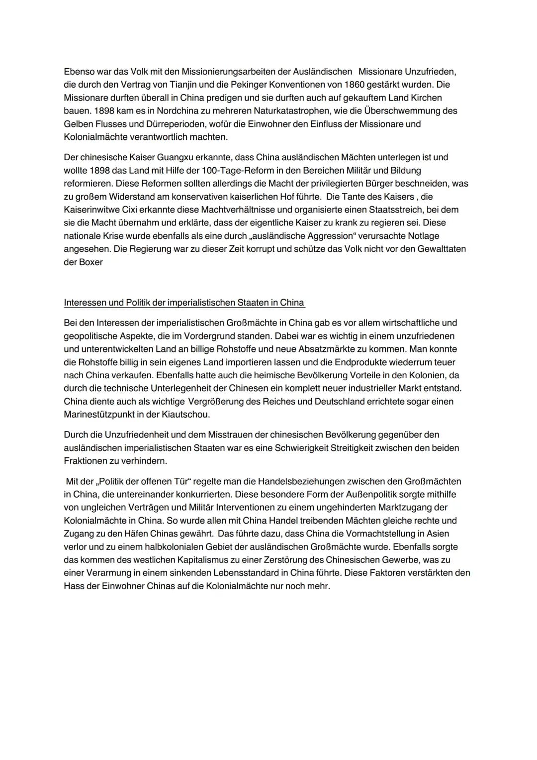 Geschichte Q1 schriftliche Ausarbeitung
Politische und gesellschaftliche Lage in China zu Ende des 19Jhr.
Durch mehrfache Konflikte Chinas m