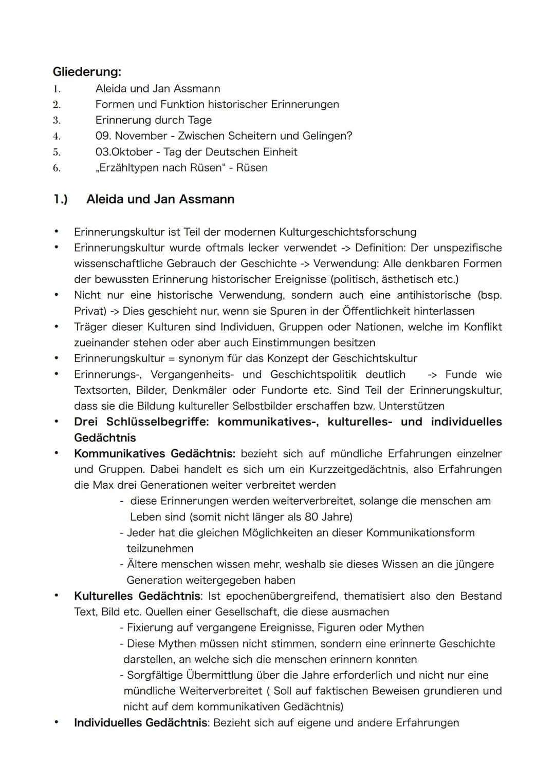Semester 4/4
Thema: Erinnerungskultur Gliederung:
1.
2.
3.
4.
5.
6.
1.)
●
●
●
●
●
●
Aleida und Jan Assmann
Formen und Funktion historischer 
