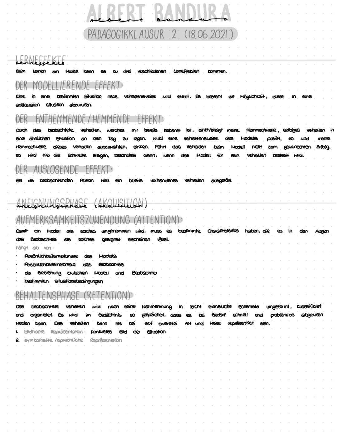 LERNEFFEKTE
Rennessekte
Beim lemen
ALBERT BANDUR A
PADAGOGIKKLAUSUR 2 (18.06.2021)
Modell kann es ພ drei veschiedenen ceneffekten kommen.
DE