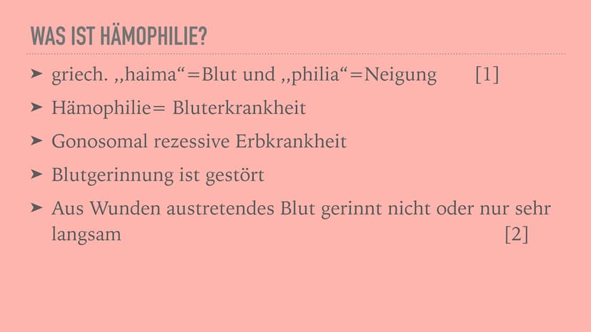 BLUTERKRANKHEIT
HAMOPHILIE
0
a INHALT
Was ist Hämophilie?
Was sind die Ursachen?
➤ Was sind die Symptome?
Wie Häufig ist die Krankheit? WAS 