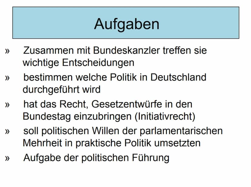 Bundesregierung
Die
Bundesregierung Inhaltsverzeichnis
1. Beschreibung
2. Geschichte
3. Arbeitsprinzipien
(Kanzlerprinzip, Kollegialprinzip,