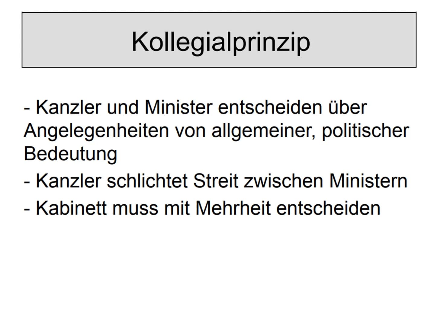 Bundesregierung
Die
Bundesregierung Inhaltsverzeichnis
1. Beschreibung
2. Geschichte
3. Arbeitsprinzipien
(Kanzlerprinzip, Kollegialprinzip,