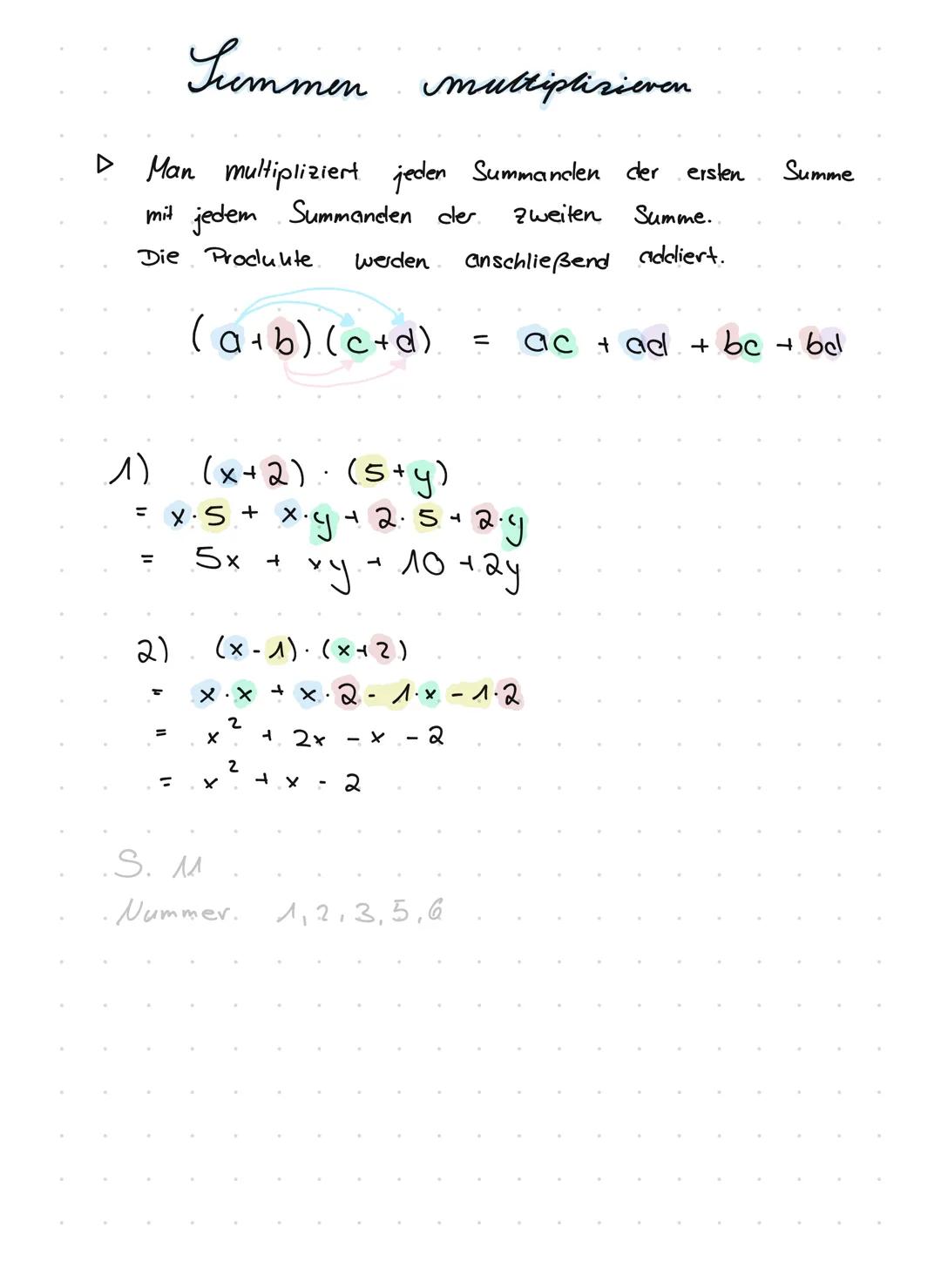 1)
Ausmultiplizieren
Beispiel
2)
Der Faktor.
vor
Summanden in der Ulammer.
=
:
Multiplizieren
4. (3x +
+y)
4.3x +
лах
-
4.9
Dividieren
(15x2