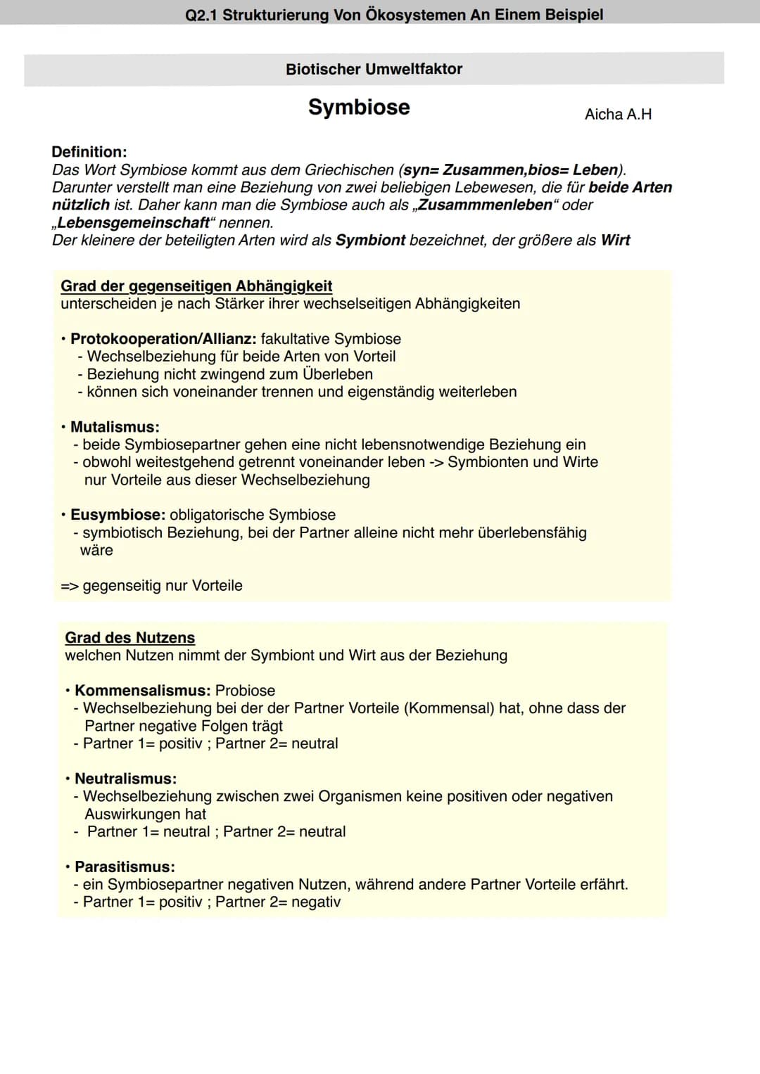 Q2.1 Strukturierung Von Ökosystemen An Einem Beispiel
Definition:
Biotischer Umweltfaktor
Definition:
• alle belebten Teile des Ökosystems, 
